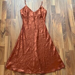 Lulu's Size M Copper Satin Slip Dress with Jacquard Detail
